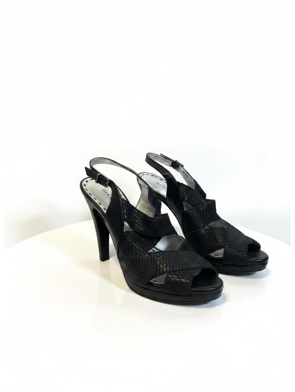 Gianni Bini Black Snakeskin Texture Strappy Heeled Sandals Buckle Strap Sz 7.5 - Picture 7 of 7